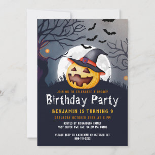 Jack O'Lantern Spooky Halloween Birthday Party Invitation