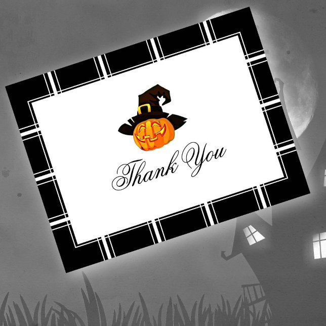 Jack O'Lantern Thank You Halloween Black Postcard (Creator Uploaded)