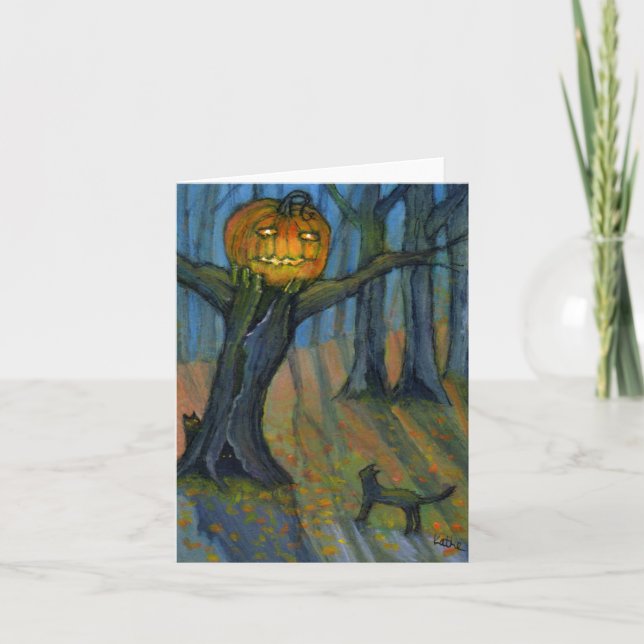 Jack O'Lantern Tree Scare Note Card (Front)