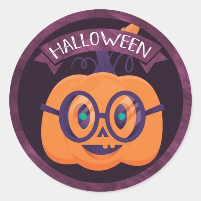 Jack O'Lantern Wearing Glasses Halloween Classic Round Sticker (Front)