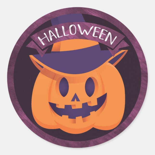 Jack O'Lantern Witch Halloween Classic Round Sticker (Front)