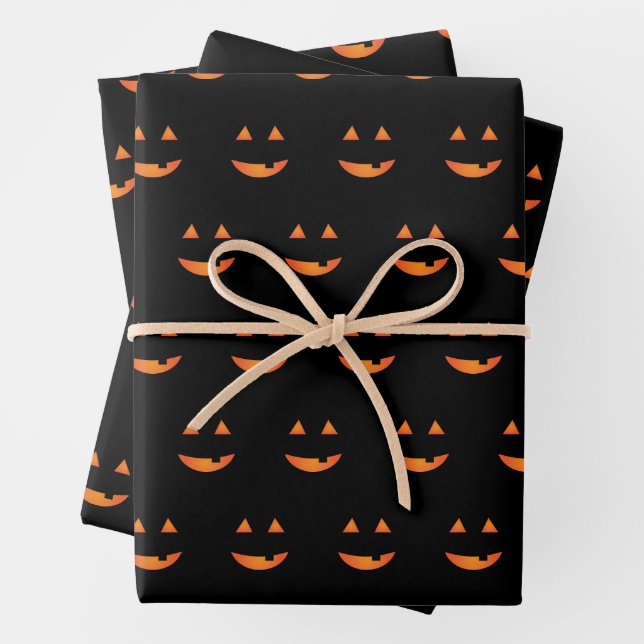 Jack o'lantern Wrapping Paper Flat Sheet Set of 3 (In situ)