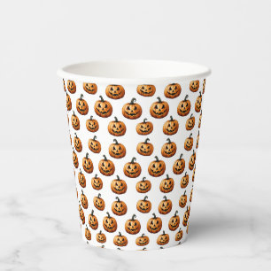 Jack O'Lanterns on White Paper Cups