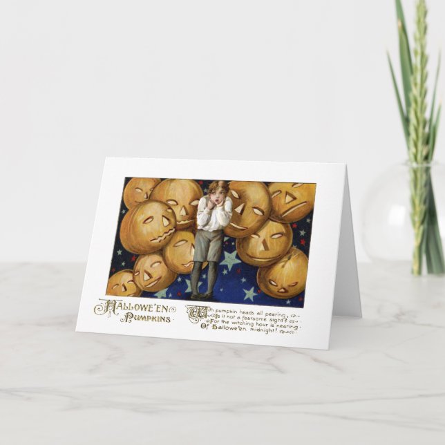 Jack O'Lanterns Peer at Boy Vintage Hallowe'en Card (Front)