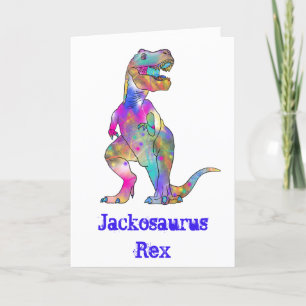 Jack osaurus Colourful T Rex Jurassic Dinosaur Art Holiday Card