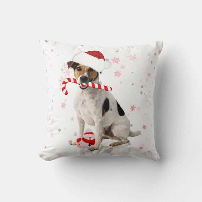 Jack Russel Dog Christmas Holiday Pillow (Front)