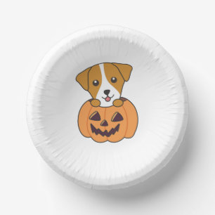 Jack Russel In Pumpkin Cute Dogs Happy Halloween Paper Plate