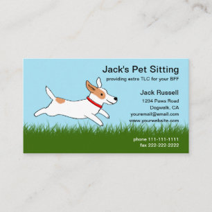 Jack Russell Cartoon Dog Runs on Grass - Pet Care Business Card