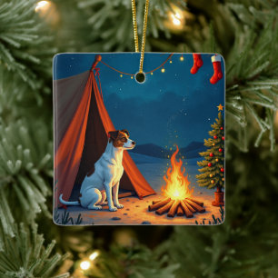 Jack Russell Christmas Camping Night Painting Ceramic Ornament
