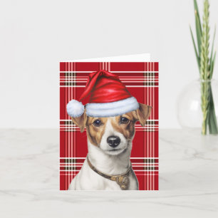 Jack Russell Christmas Dog Red Plaid Christmas Holiday Card
