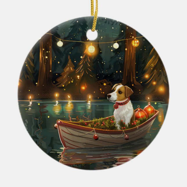 Jack Russell Christmas Festive Voyage Ceramic Tree Decoration (Front)