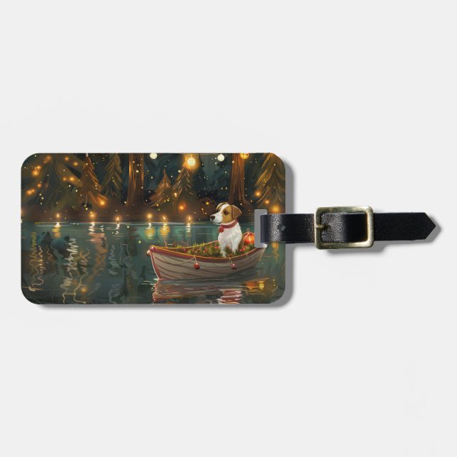 Jack Russell Christmas Festive Voyage Luggage Tag (Front Horizontal)