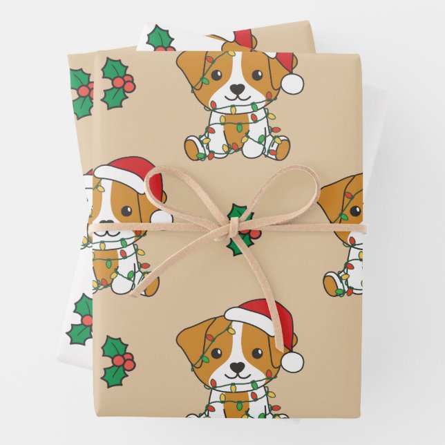 Jack Russell Christmas Winter Animals Holiday Wrapping Paper Sheet (In situ)