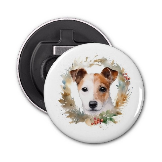 Jack Russell Christmas Wreath Festive Pup  Bottle Opener (Front)