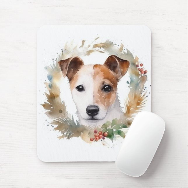Jack Russell Christmas Wreath Festive Pup  Mouse Mat (With Mouse)