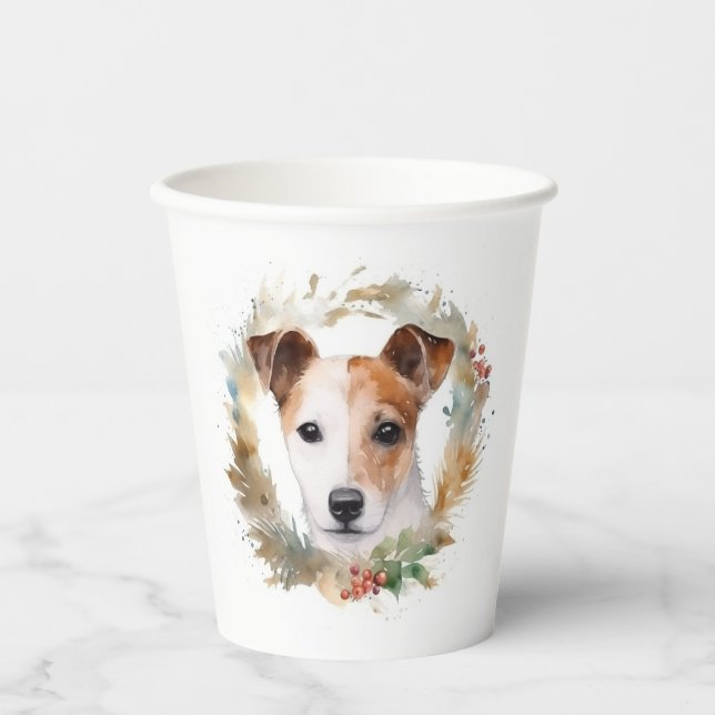 Jack Russell Christmas Wreath Festive Pup  Paper Cups (Front)