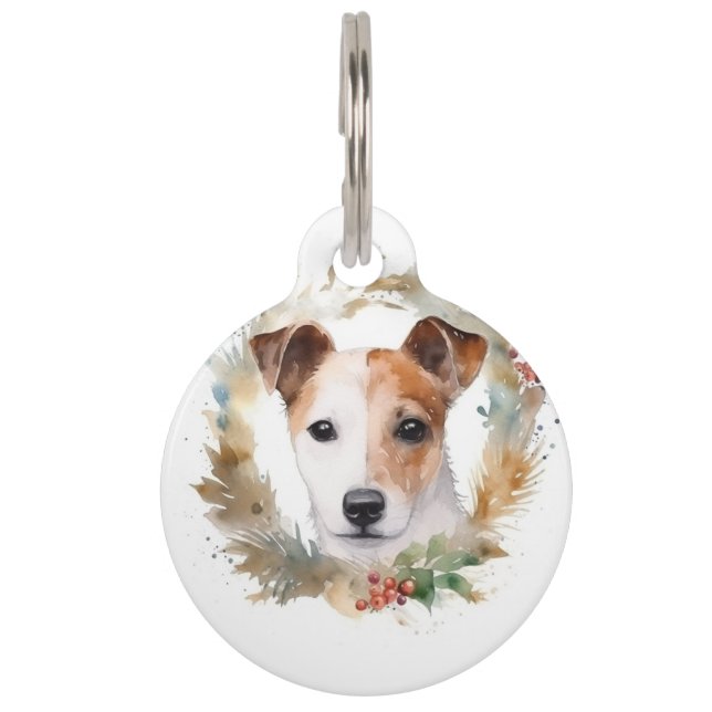 Jack Russell Christmas Wreath Festive Pup  Pet Tag (Front)