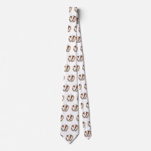 Jack Russell Christmas Wreath Festive Pup  Tie (Front)