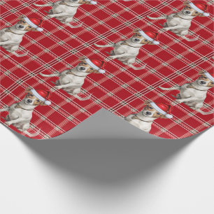 Jack Russell Dog and Holiday Plaid Christmas Wrapping Paper