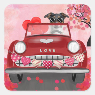 Jack Russell Dog Car with Hearts Valentine's Square Sticker