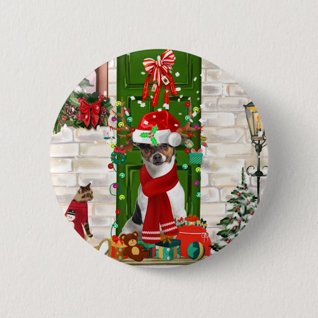 Jack Russell Dog Christmas  6 Cm Round Badge (Front)