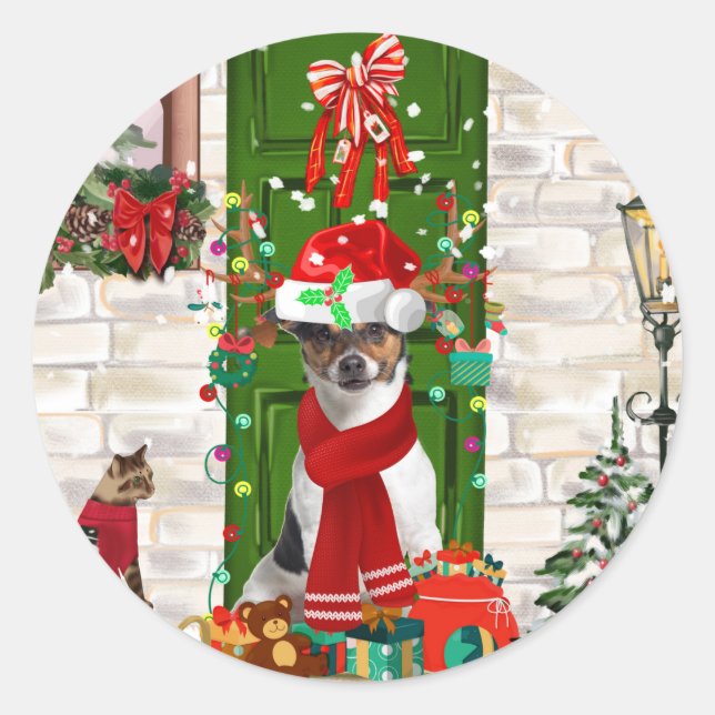 Jack Russell Dog Christmas  Classic Round Sticker (Front)