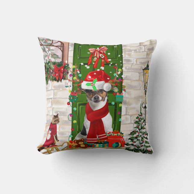 Jack Russell Dog Christmas Cushion (Front)