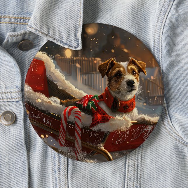 Jack Russell Dog Christmas Festive 6 Cm Round Badge (In Situ)