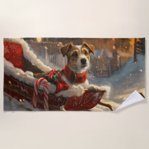 Jack Russell Dog Christmas Festive Beach Towel
