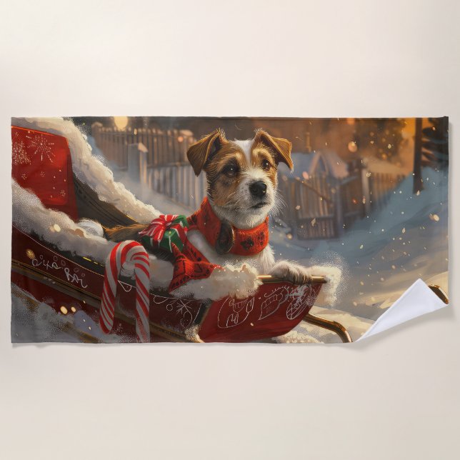 Jack Russell Dog Christmas Festive Beach Towel (Front)