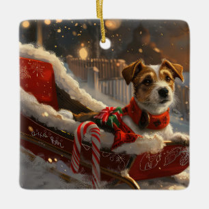 Jack Russell Dog Christmas Festive Ceramic Ornament