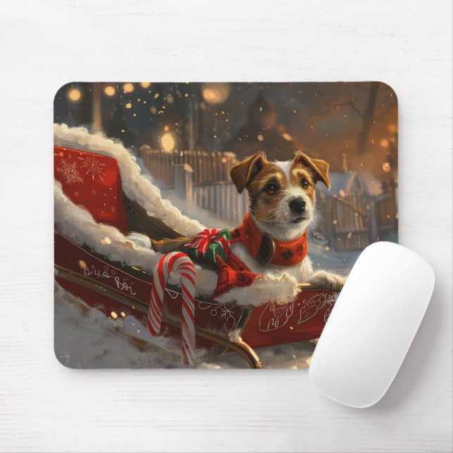 Jack Russell Dog Christmas Festive Mouse Mat (With Mouse)