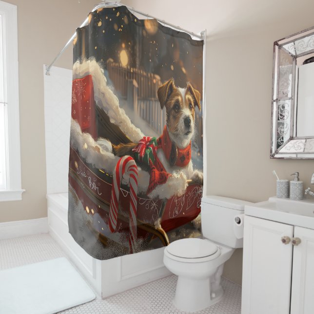 Jack Russell Dog Christmas Festive Shower Curtain (In Situ)