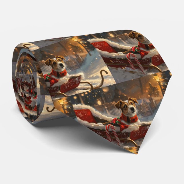 Jack Russell Dog Christmas Festive Tie (Rolled)