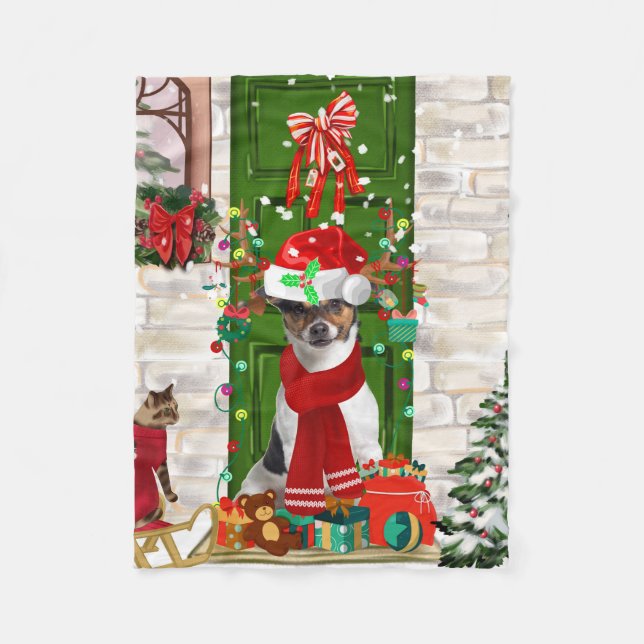 Jack Russell Dog Christmas Fleece Blanket (Front)
