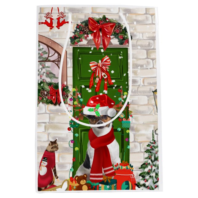 Jack Russell Dog Christmas  Medium Gift Bag (Front)
