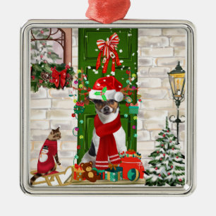 Jack Russell Dog Christmas Metal Tree Decoration