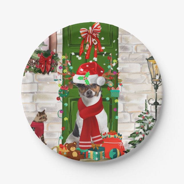 Jack Russell Dog Christmas Paper Plate (Front)