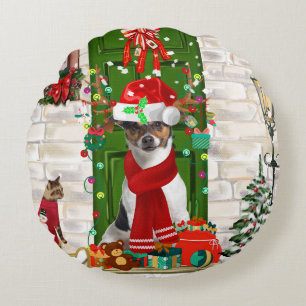 Jack Russell Dog Christmas Round Cushion