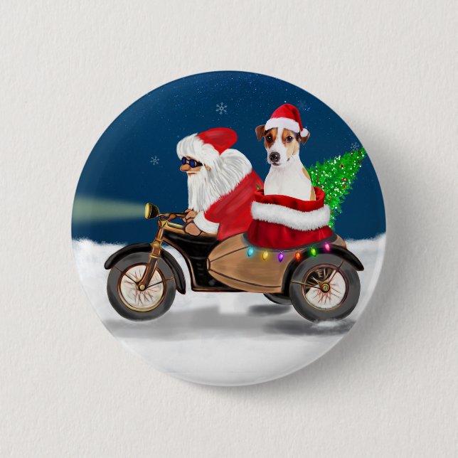 Jack Russell Dog Christmas Santa Claus  6 Cm Round Badge (Front)