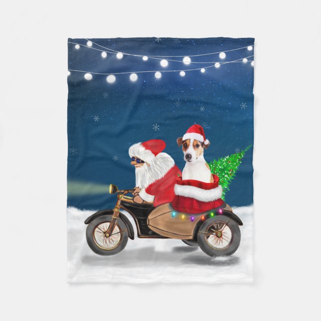 Jack Russell Dog Christmas Santa Claus  Fleece Blanket (Front)