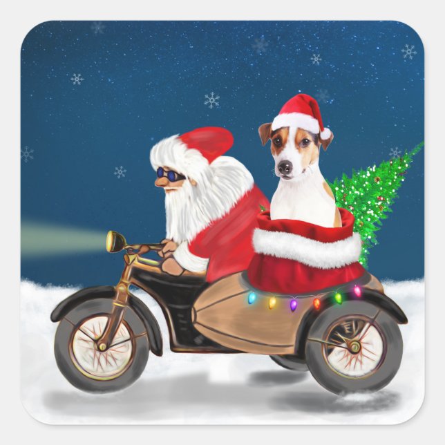 Jack Russell Dog Christmas Santa Claus Square Sticker (Front)