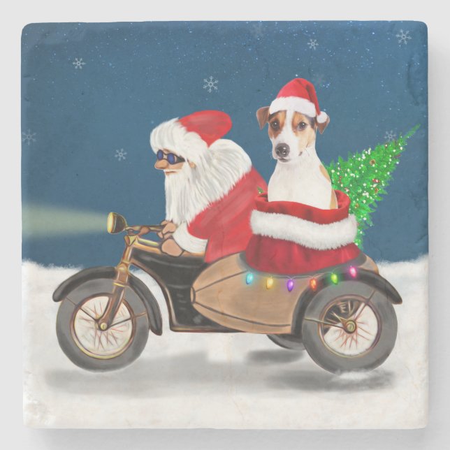 Jack Russell Dog Christmas Santa Claus  Stone Coaster (Front)