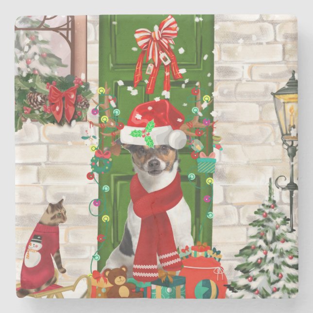 Jack Russell Dog Christmas  Stone Coaster (Front)