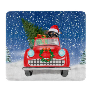 Jack Russell Dog Driving Car In Snow Christmas Cutting Board