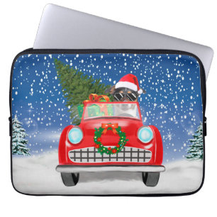 Jack Russell Dog Driving Car In Snow Christmas Laptop Sleeve