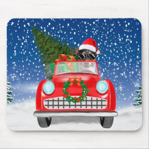 Jack Russell Dog Driving Car In Snow Christmas Mouse Mat