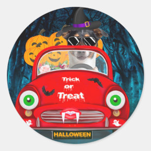 Jack Russell Dog Driving Car Scary Halloween  Classic Round Sticker