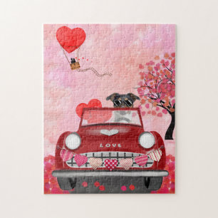 Jack Russell dog driving car Valentine's Day Jigsaw Puzzle