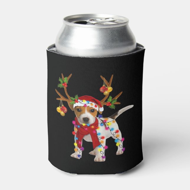 Jack russell Dog Gorgeous Reindeer Christmas Light Can Cooler (Can Front)